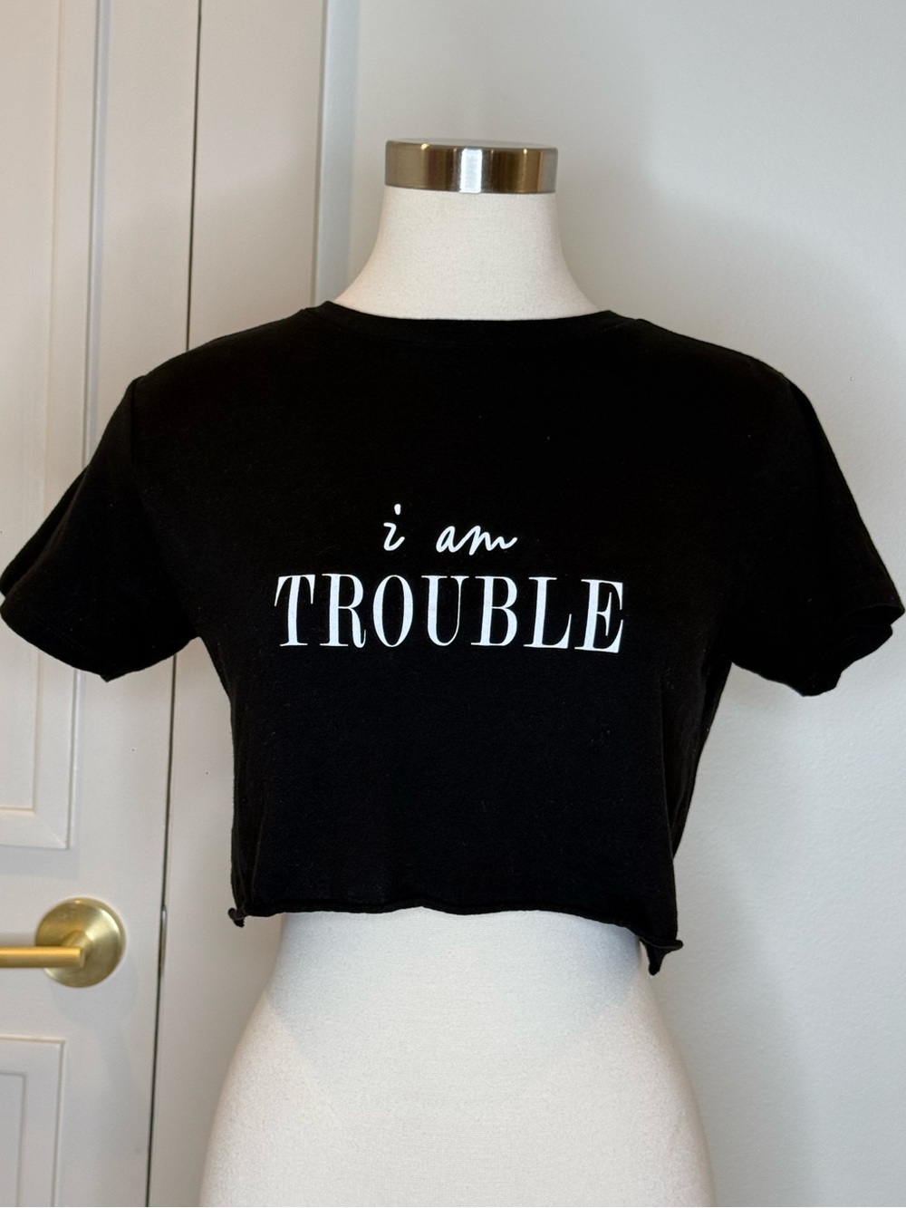 ASOS Black 'i am TROUBLE' Cropped Graphic Tee